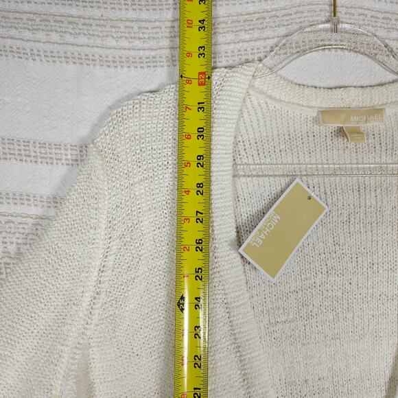 Michael Kors White Fringe Hem Open Knit Cardigan Sweater Size L NWT - Picture 4 of 9